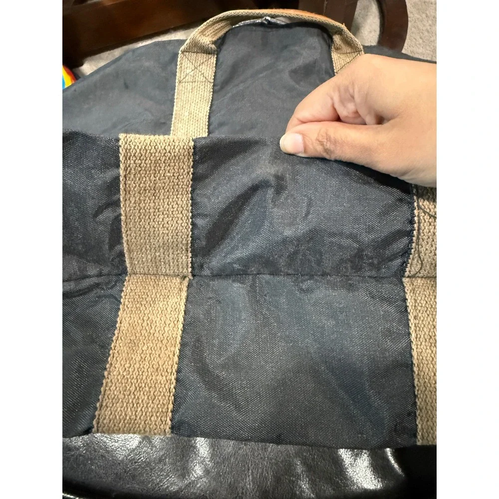Tissot Black Canvas Duffel Bag Tan Straps Travel Weekender Gym Bag Large